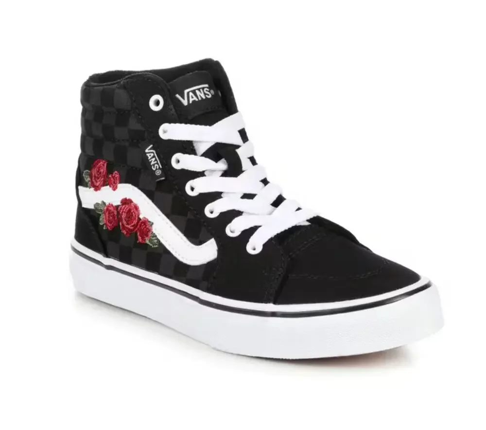 VANS Filmore Hi Embroidered Sneakers High Top Black Grey Red Kids Sz US 2 UK 1.5